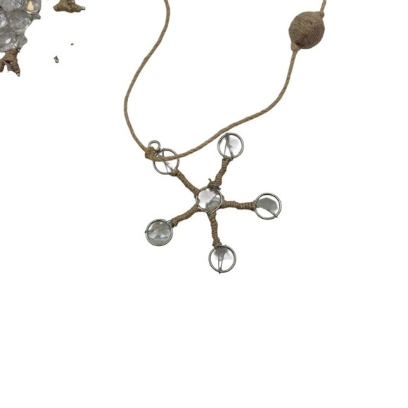 Natural/Organic/Neutral/Boho Holiday Jute Garland with Clear Glass Snowflakes - Picture 4 of 5